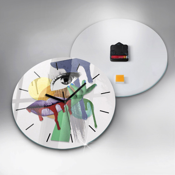 Round glass wall clock Surrealist collage