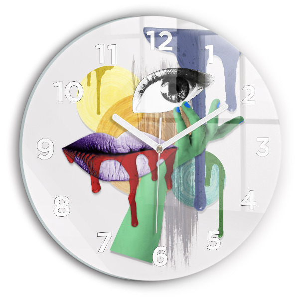 Round glass wall clock Surrealist collage