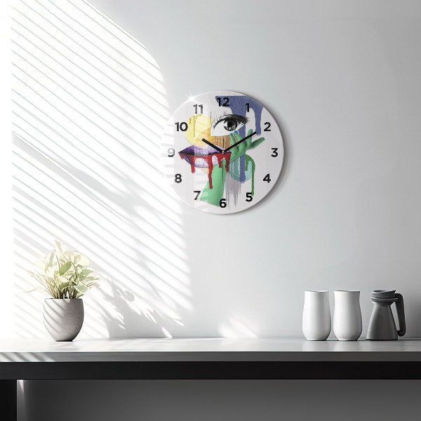 Round glass wall clock Surrealist collage