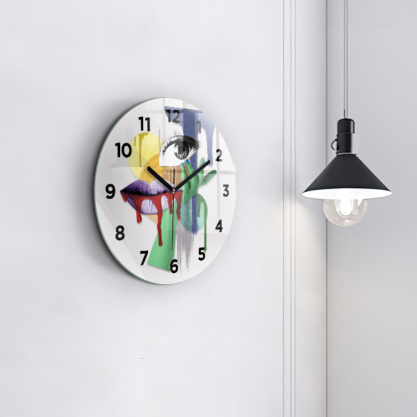 Round glass wall clock Surrealist collage