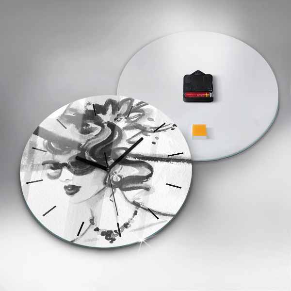 Round glass wall clock Fashionable woman