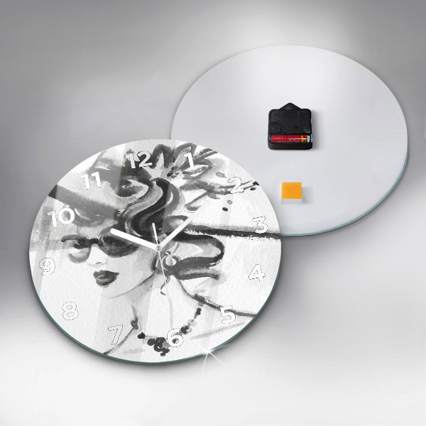 Round glass wall clock Fashionable woman
