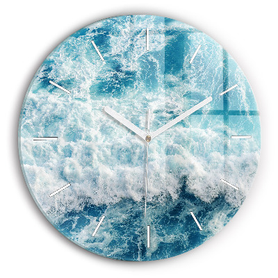 Round glass wall clock Ocean waves