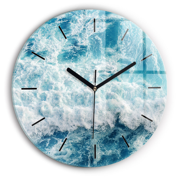 Round glass wall clock Ocean waves