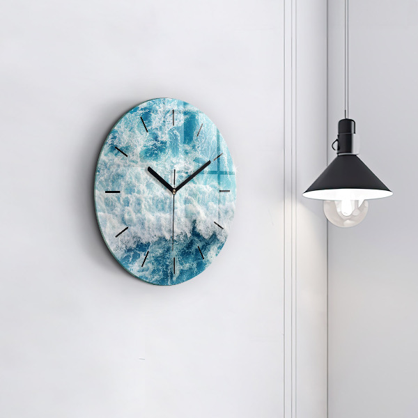 Round glass wall clock Ocean waves
