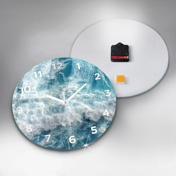 Round glass wall clock Ocean waves