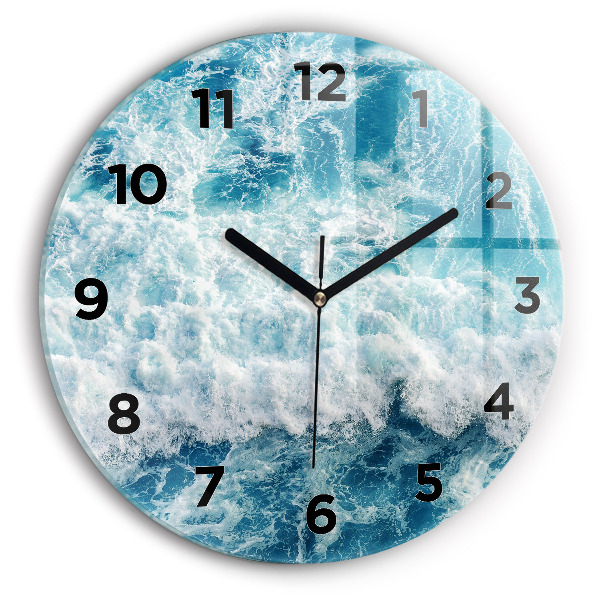 Round glass wall clock Ocean waves
