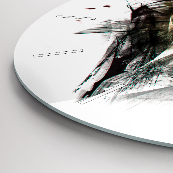 Round glass wall clock Drawn portrait of a wolf