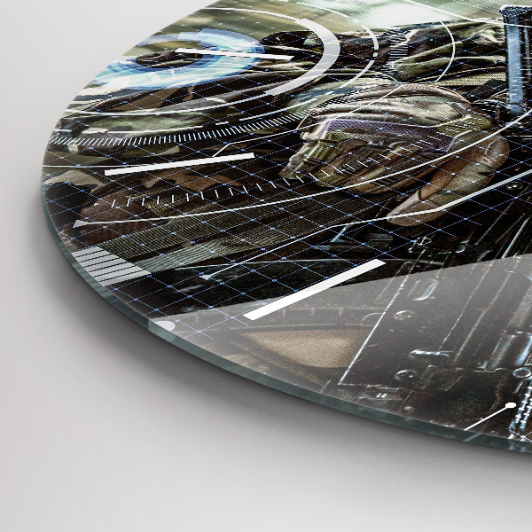 Round glass wall clock Soldier with a gun
