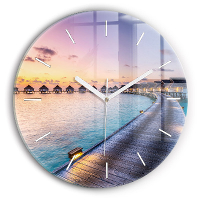 Round glass wall clock Sunset Maldives