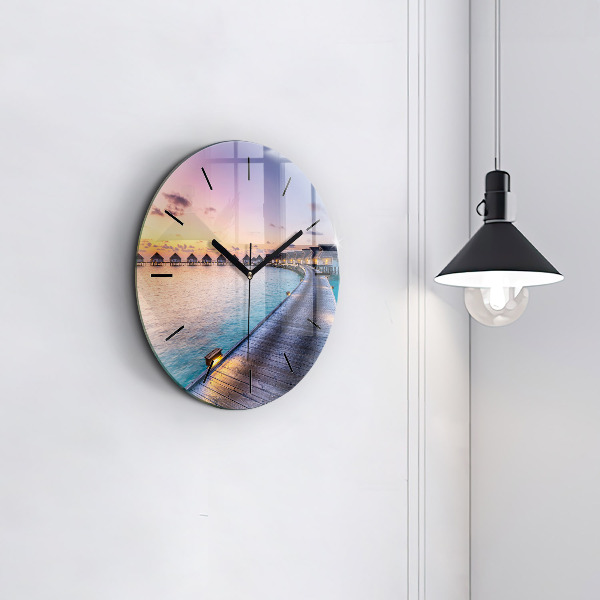 Round glass wall clock Sunset Maldives