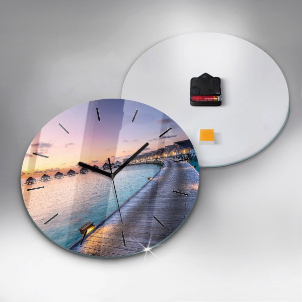 Round glass wall clock Sunset Maldives