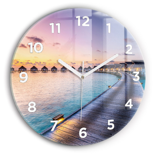 Round glass wall clock Sunset Maldives