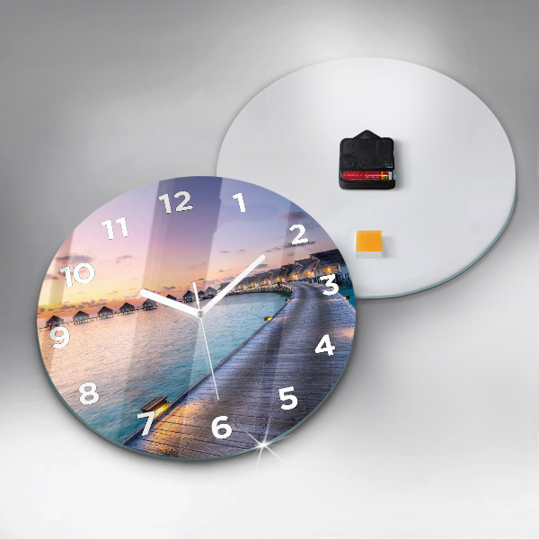 Round glass wall clock Sunset Maldives