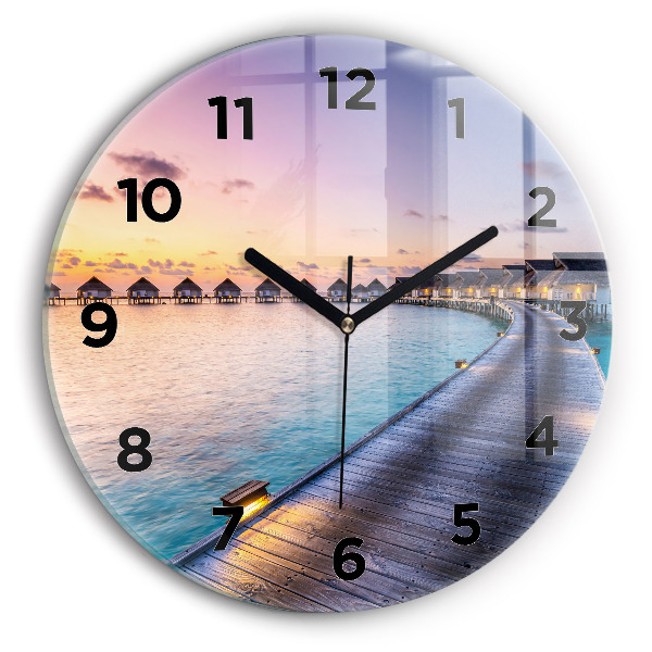 Round glass wall clock Sunset Maldives