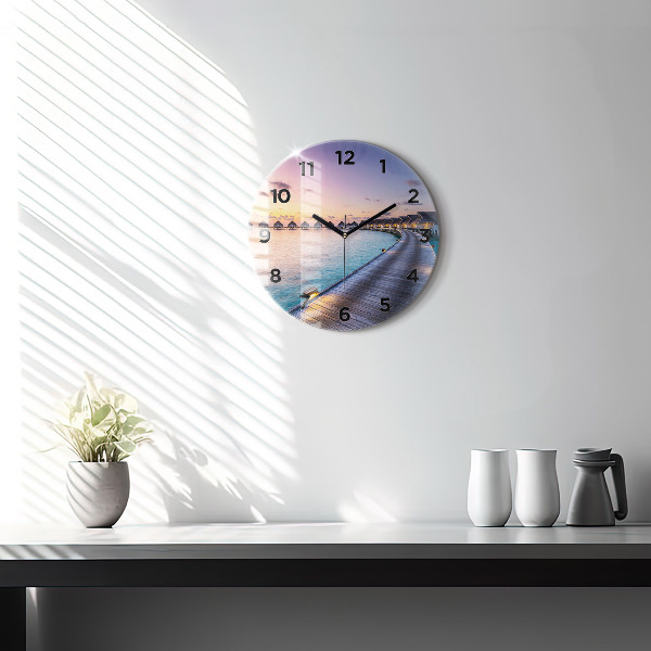 Round glass wall clock Sunset Maldives