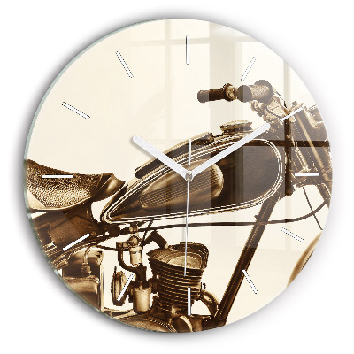 Round glass wall clock Vintage Motorcycle Sepia