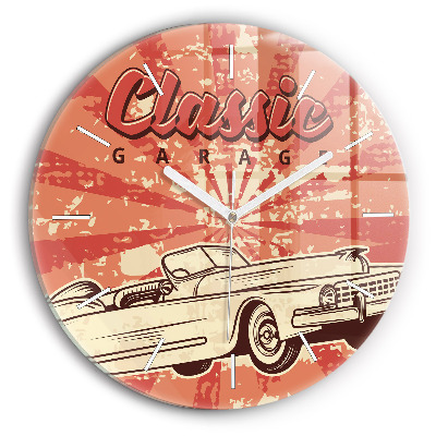 Round glass wall clock Vintage Retro car