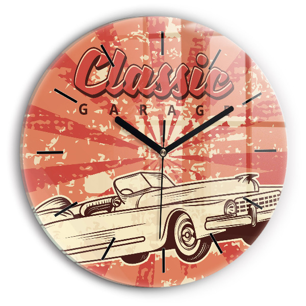 Round glass wall clock Vintage Retro car