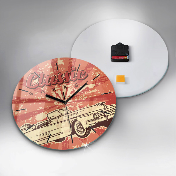 Round glass wall clock Vintage Retro car