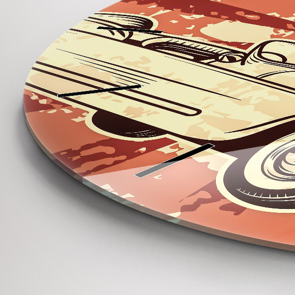 Round glass wall clock Vintage Retro car