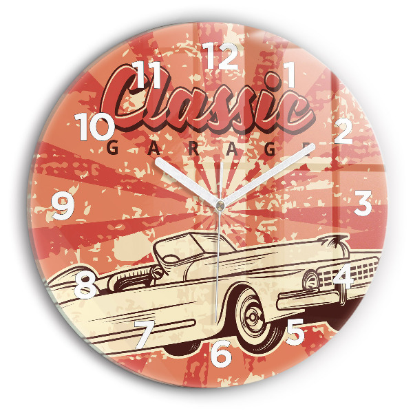 Round glass wall clock Vintage Retro car