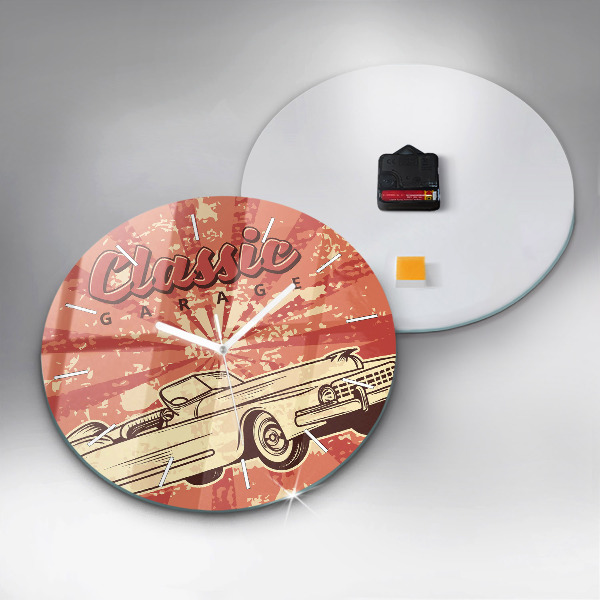 Round glass wall clock Vintage Retro car