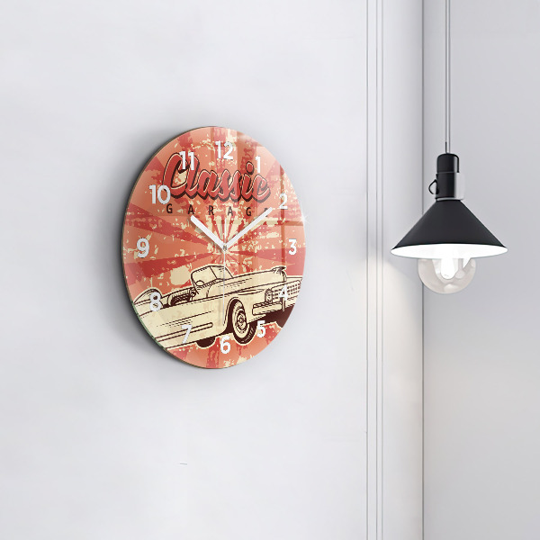 Round glass wall clock Vintage Retro car