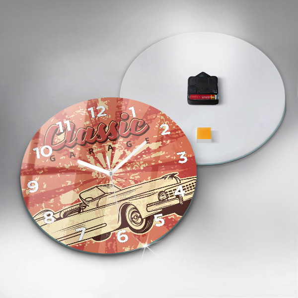 Round glass wall clock Vintage Retro car