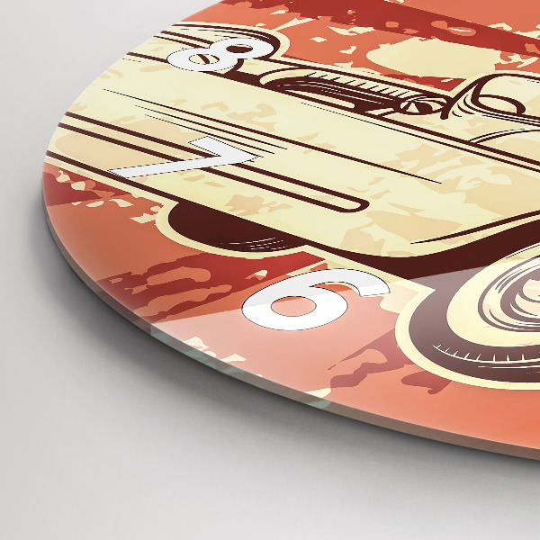 Round glass wall clock Vintage Retro car