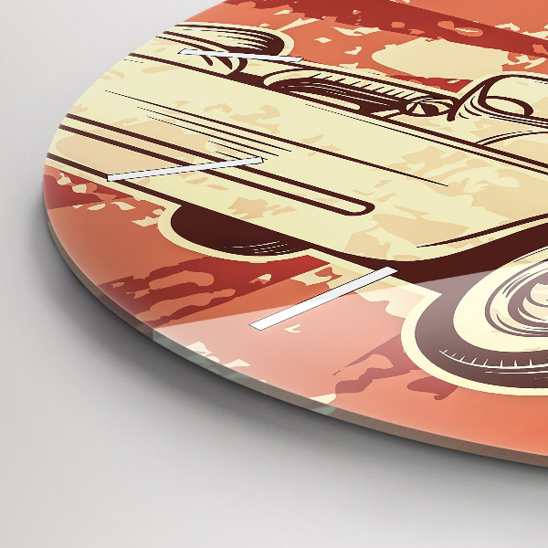 Round glass wall clock Vintage Retro car