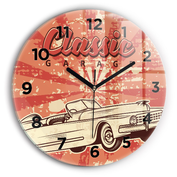 Round glass wall clock Vintage Retro car