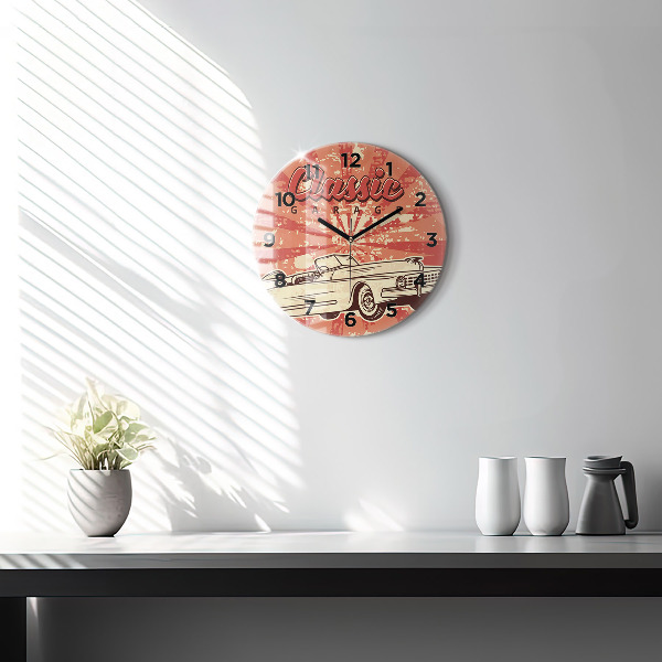 Round glass wall clock Vintage Retro car