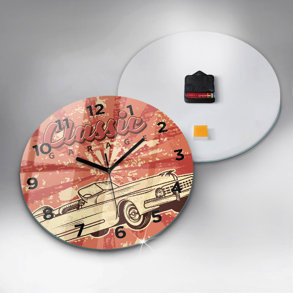 Round glass wall clock Vintage Retro car
