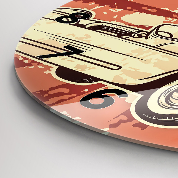 Round glass wall clock Vintage Retro car