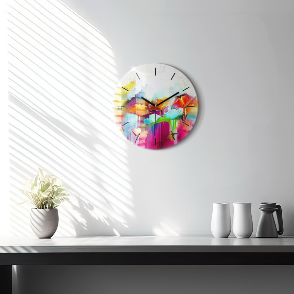 Round glass wall clock Abstract flowers