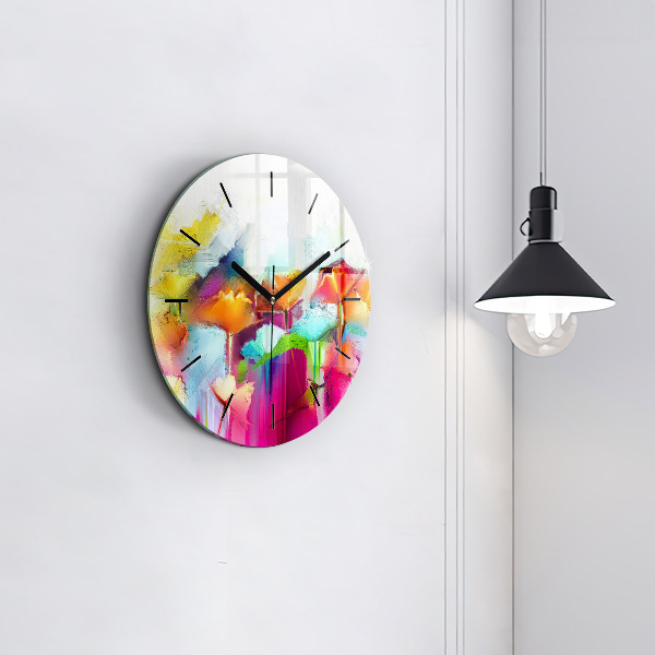 Round glass wall clock Abstract flowers
