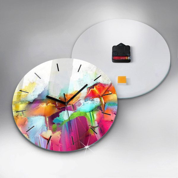 Round glass wall clock Abstract flowers