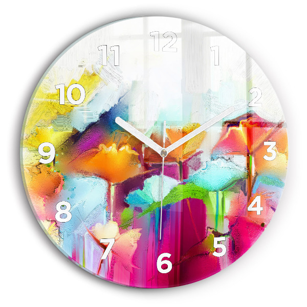 Round glass wall clock Abstract flowers