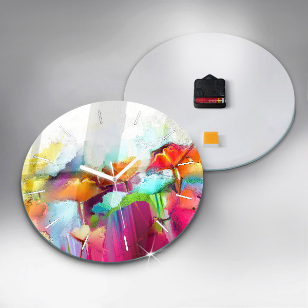 Round glass wall clock Abstract flowers