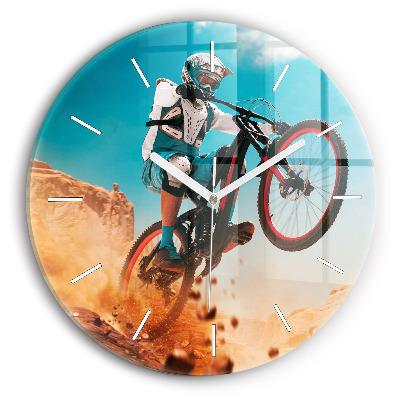 Round glass wall clock Stuntman and adrenaline