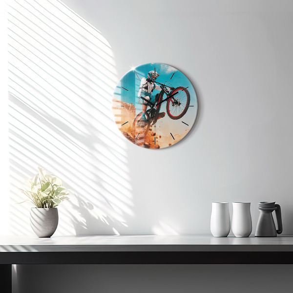 Round glass wall clock Stuntman and adrenaline