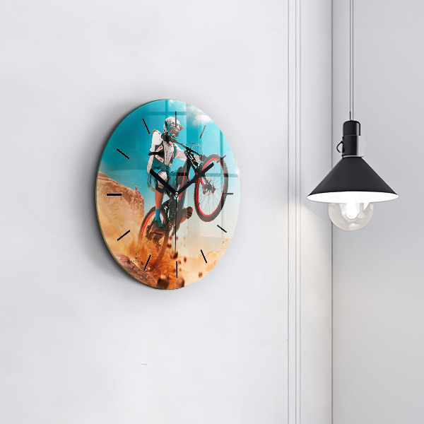 Round glass wall clock Stuntman and adrenaline