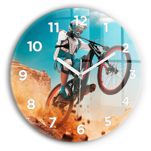 Round glass wall clock Stuntman and adrenaline