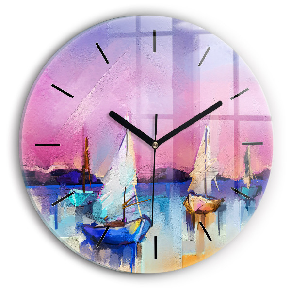Round glass wall clock Seascape