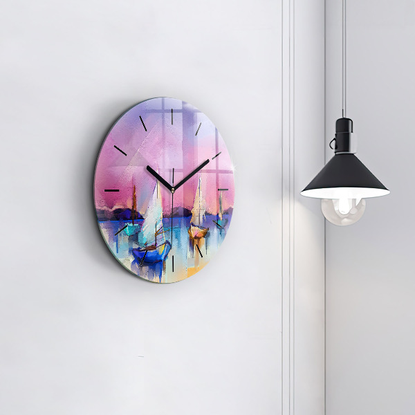 Round glass wall clock Seascape