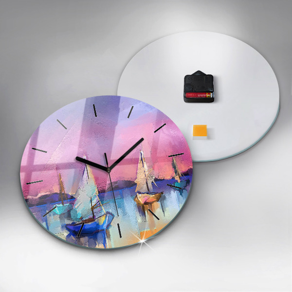 Round glass wall clock Seascape
