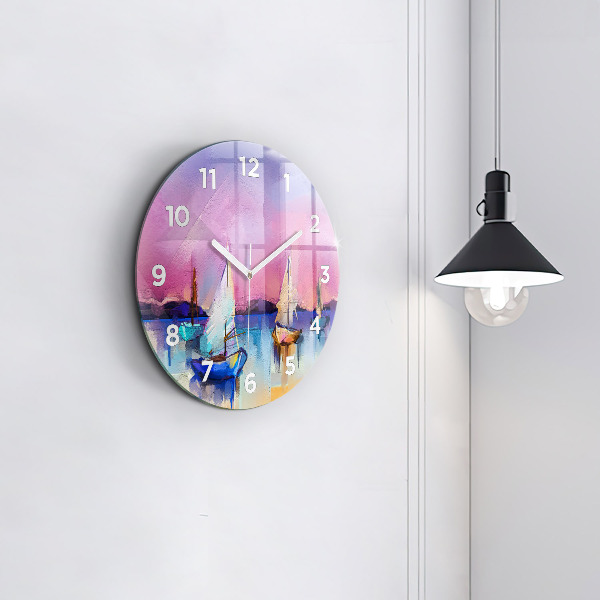 Round glass wall clock Seascape