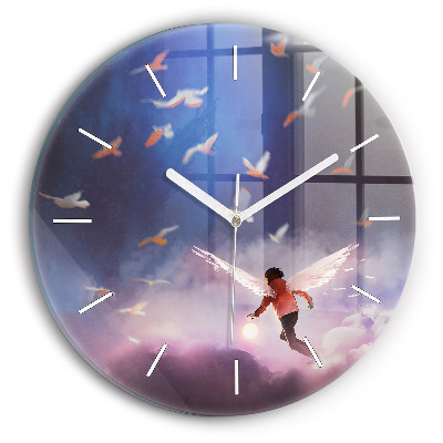 Round glass wall clock Boy with wings