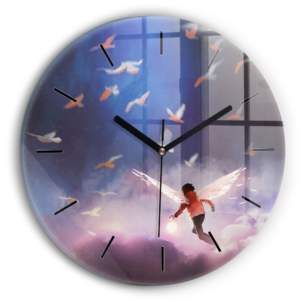 Round glass wall clock Boy with wings